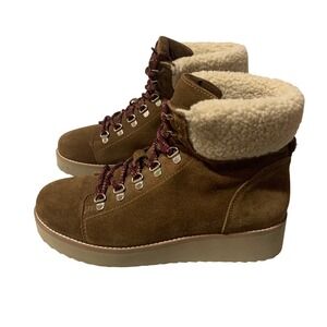 Sam Edelman Womens Franc Winter Boots Tan 9.5‎ Suede Shearling Lined Lace Up Ski